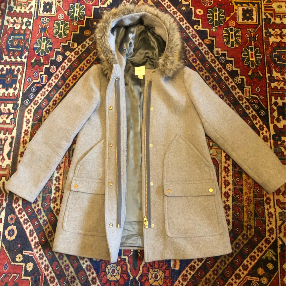 J. Crew Chateau Wool Parka with Faux Fur Trim